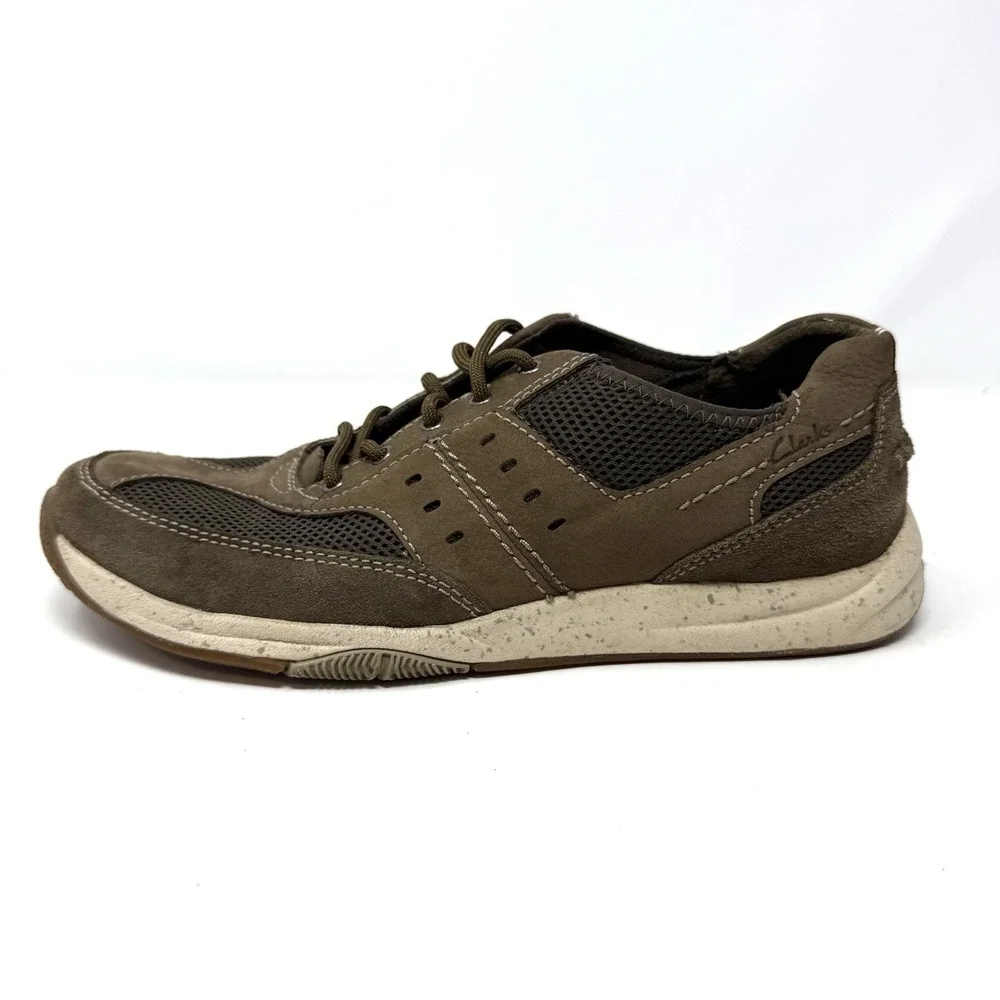Clarks AllSton Low Size 7.5M Mens Tan Olive Leather Lace Up Casual Shoes Sneaker